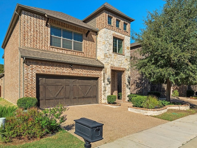 3809 S Brookridge Ct, Bedford, TX 76021 - view of front of house with an attached garage, roof with shingles, brick siding, and concrete driveway