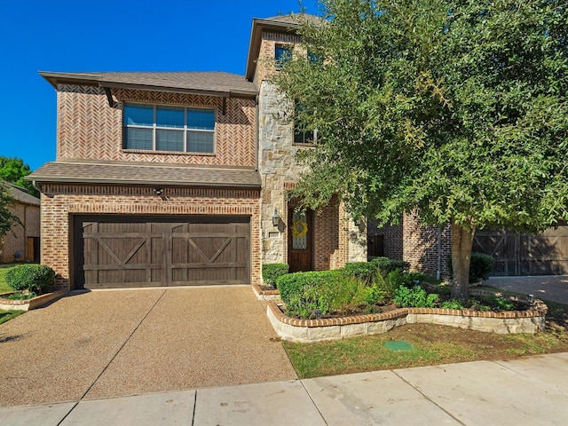 3809 S Brookridge Ct, Bedford, TX 76021 - view of front of house featuring brick siding, an attached garage, driveway, and roof with shingles
