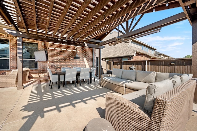 view of patio with a pergola and outdoor lounge area