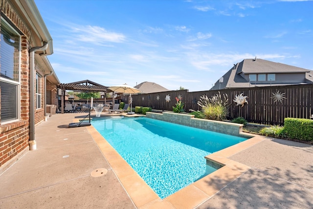 view of swimming pool with a patio and a pergola