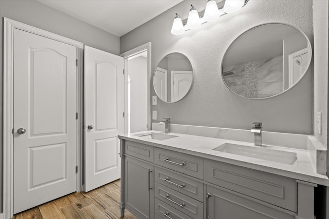 bathroom with vanity and wood-type flooring