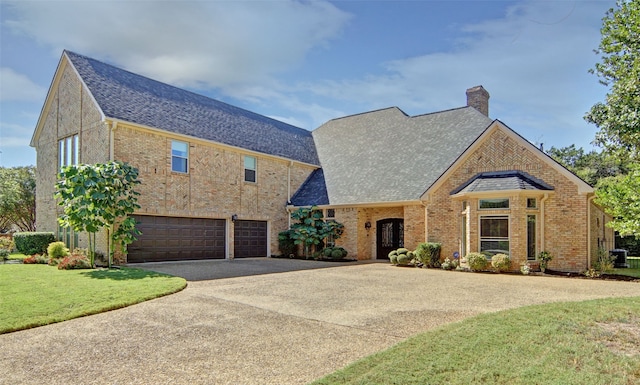 view of front facade featuring a front yard and a garage