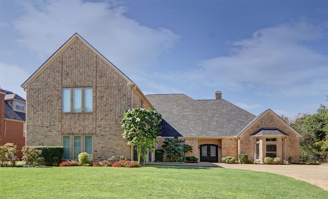 view of front of property featuring a front lawn