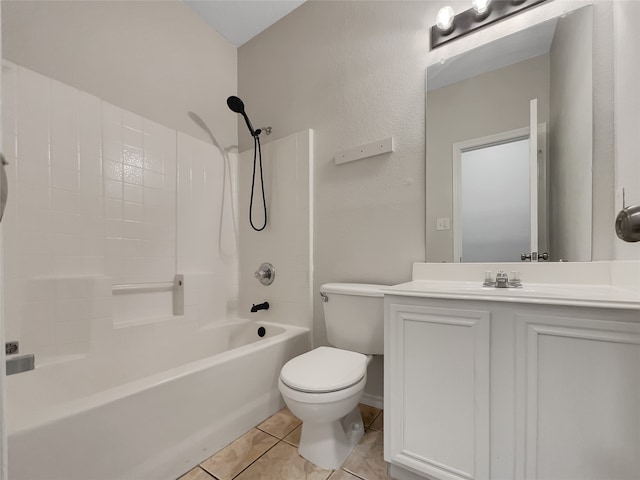 full bathroom with vanity, shower / washtub combination, toilet, and tile patterned floors