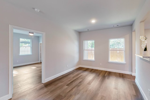 spare room featuring wood-type flooring and a wealth of natural light