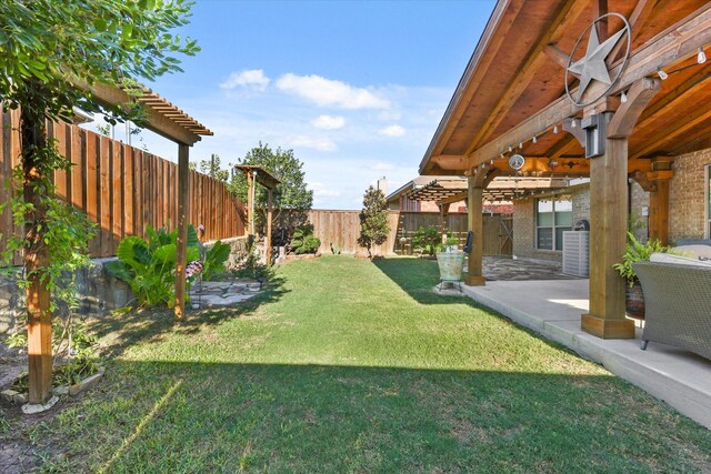 view of patio / terrace with a gazebo, an outdoor living space, and central air condition unit