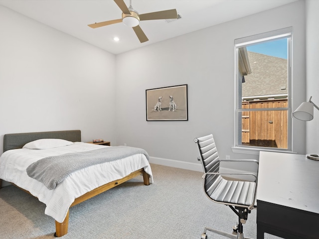 bedroom featuring carpet flooring and ceiling fan