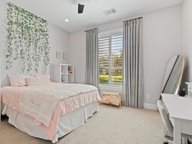 241 Bunton Branch Ln, Prosper, TX 75078 - carpeted bedroom with ceiling fan, baseboards, and recessed lighting
