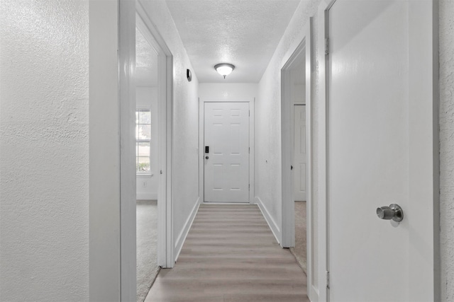 hallway featuring a textured ceiling and light wood-type flooring