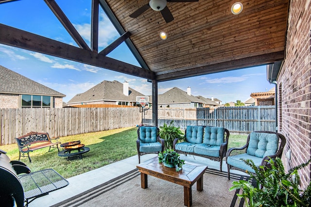 view of patio / terrace with an outdoor living space and ceiling fan