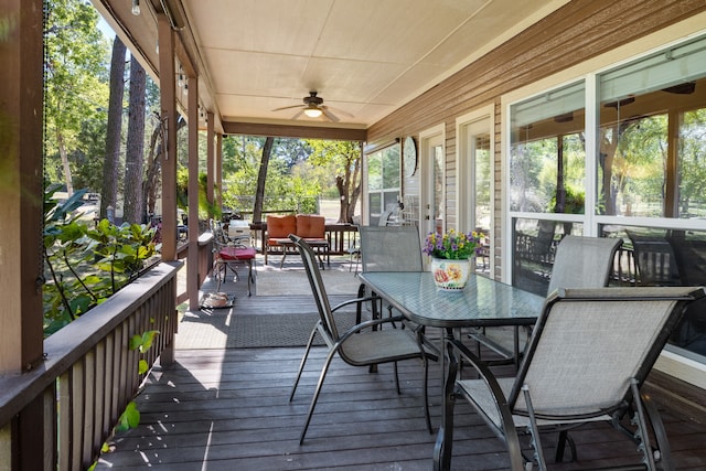 wooden terrace with ceiling fan