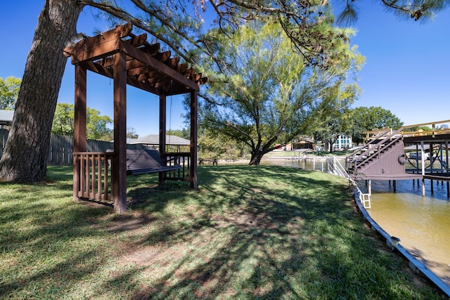 view of yard with a water view