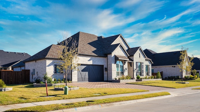 view of front facade featuring a front yard and a garage