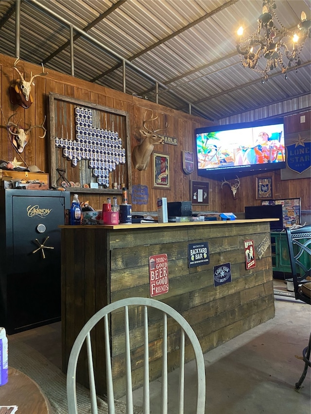 interior space featuring wood walls