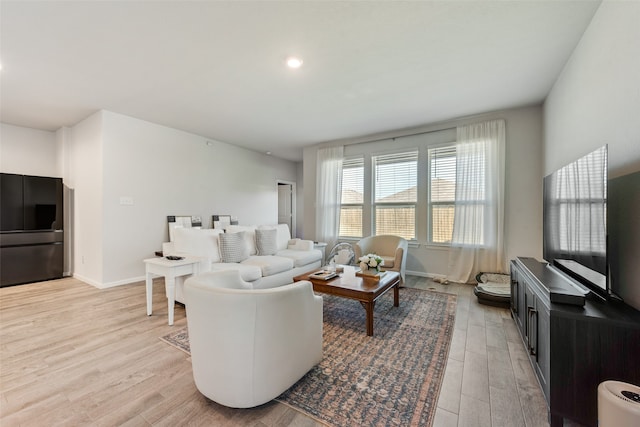 living room with light hardwood / wood-style floors