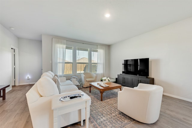 living room featuring light wood-type flooring