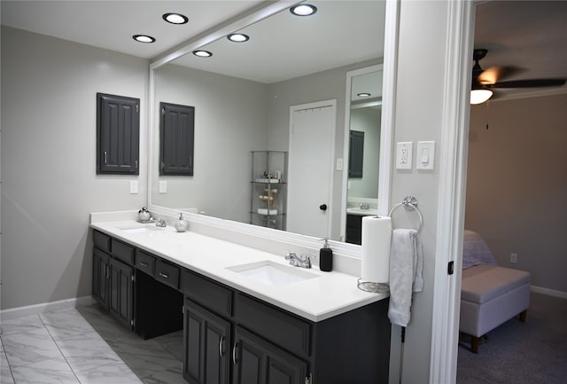 bathroom featuring vanity and ceiling fan