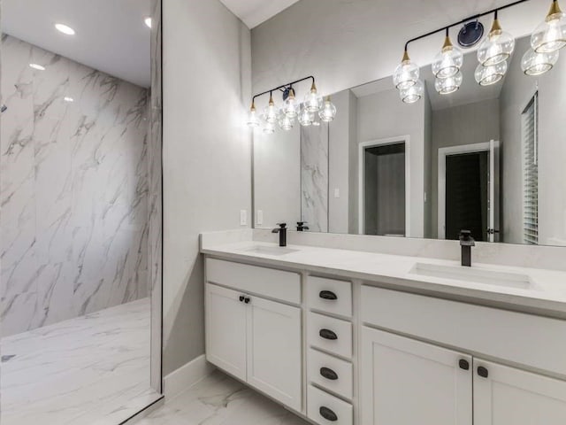 bathroom with vanity and walk in shower