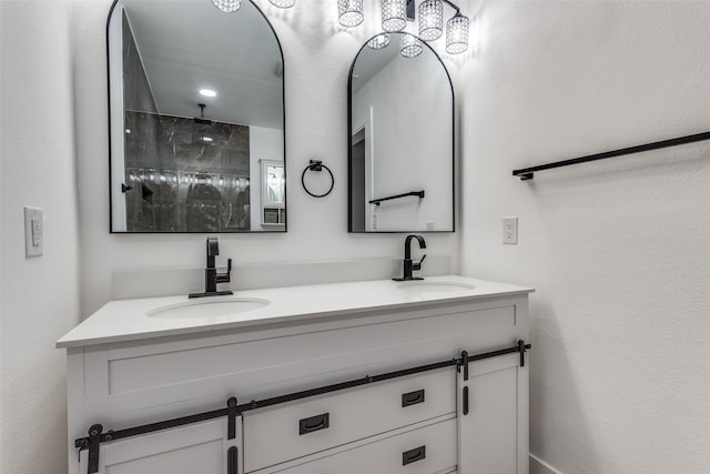 bathroom featuring vanity and walk in shower