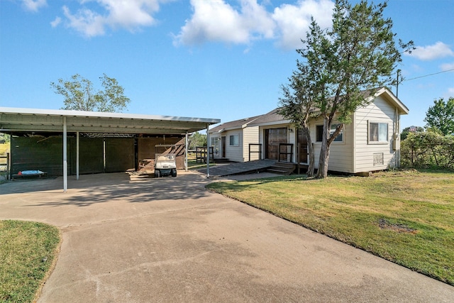 view of front of property with a front lawn and a deck