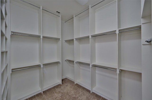 walk in closet featuring light colored carpet