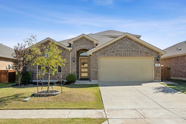 view of front of house with a front lawn and a garage