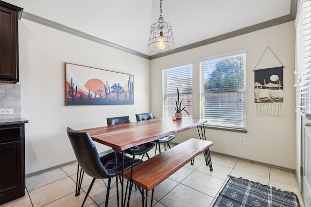 tiled dining area with ornamental molding