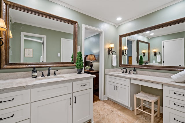 bathroom featuring vanity and crown molding