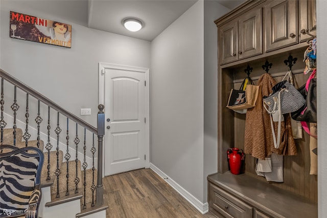 mudroom with dark wood-type flooring