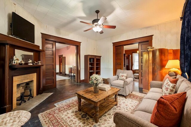 foyer entrance featuring dark hardwood / wood-style floors and wood walls