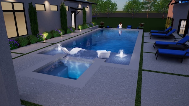 view of pool with a patio, a hot tub, and pool water feature