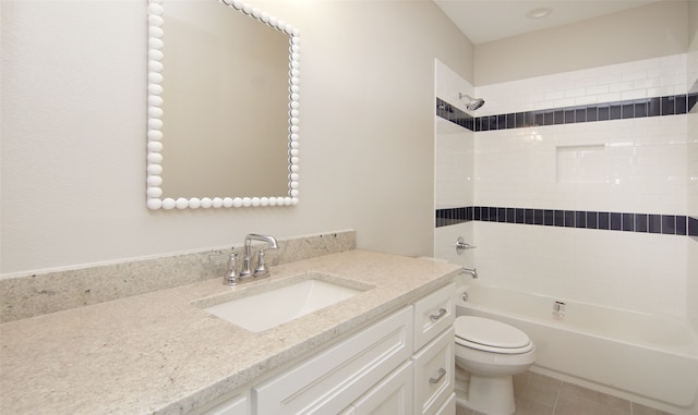 full bathroom featuring vanity, toilet, shower / washtub combination, and tile patterned flooring