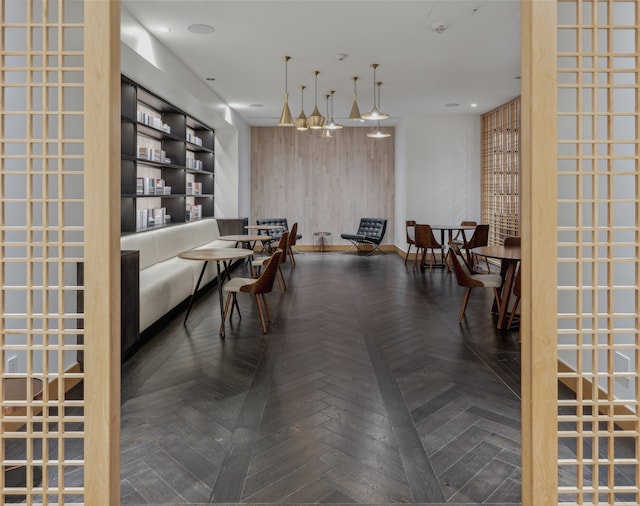 dining space with recessed lighting
