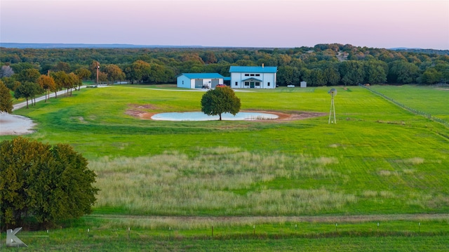 view of aerial view at dusk