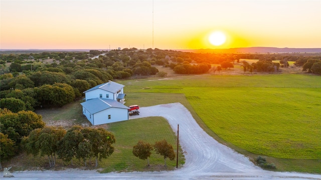 view of aerial view at dusk