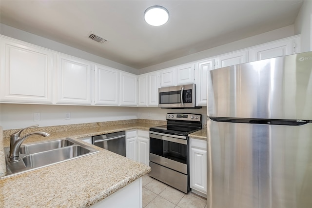 kitchen featuring sink, white cabinets, and stainless steel appliances