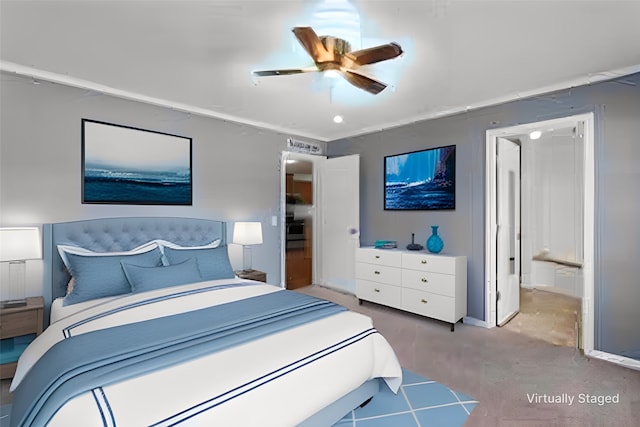 bedroom featuring concrete flooring and ceiling fan