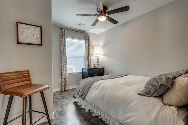 bedroom featuring ceiling fan