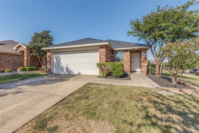 ranch-style house with a front lawn and a garage