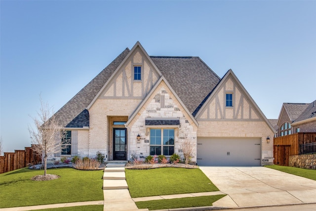 tudor-style house with a front yard