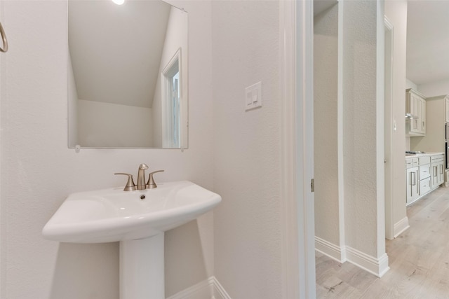 bathroom with wood-type flooring and sink