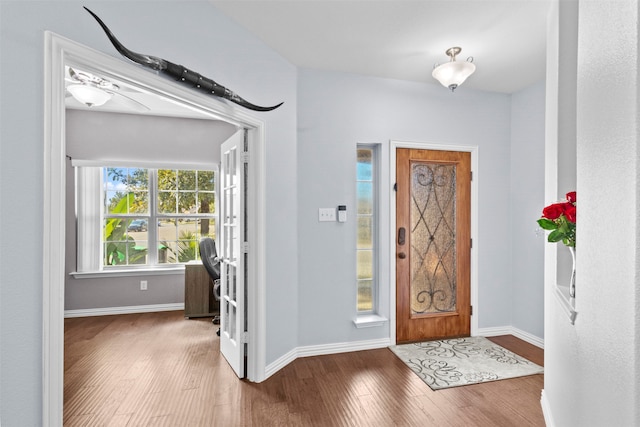 foyer entrance with hardwood / wood-style floors