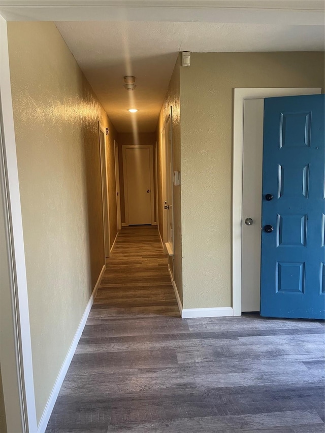 1326 Greenbriar Ln, Lancaster, TX 75146 - hall with dark wood finished floors, a textured wall, and baseboards