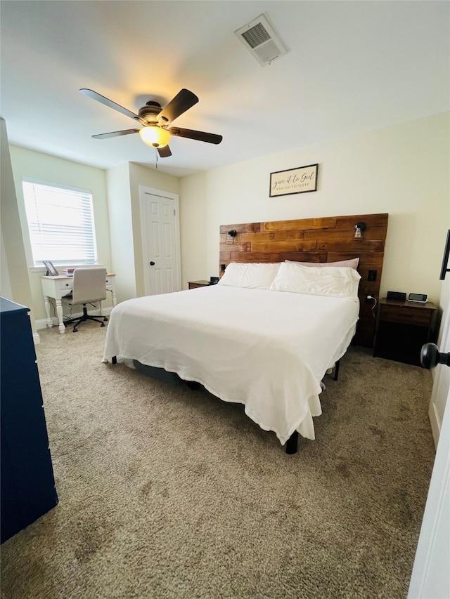 bedroom featuring carpet and ceiling fan