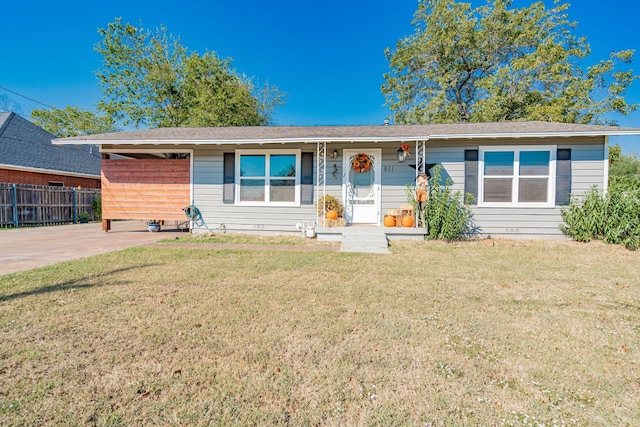 single story home with a front yard