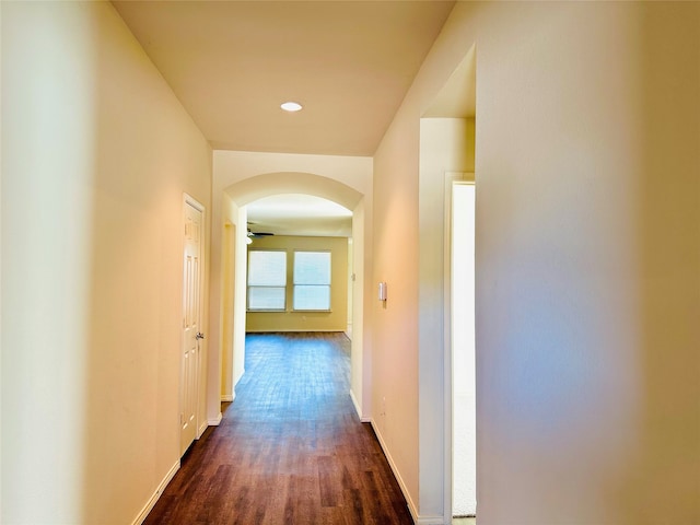 hall with dark hardwood / wood-style flooring