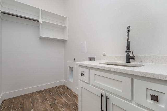 bathroom featuring vanity and hardwood / wood-style floors