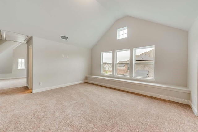2802 Chandler Ct, Mansfield, TX 76063 - bonus room featuring attic access, light carpet, lofted ceiling, and visible vents
