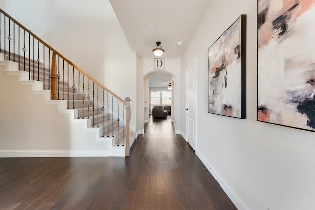 entryway with dark wood-type flooring