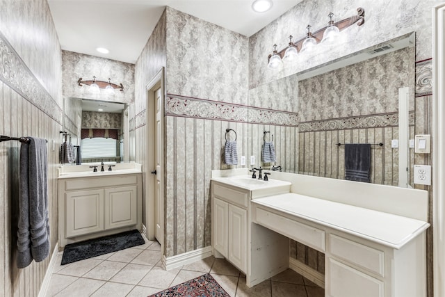 bathroom with vanity and tile patterned flooring